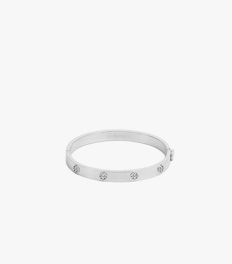 TORY BURCH SILVER TONE LOGO BANGLE