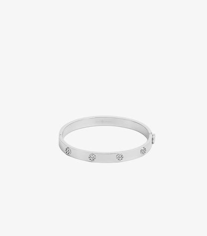 TORY BURCH SILVER TONE LOGO BANGLE