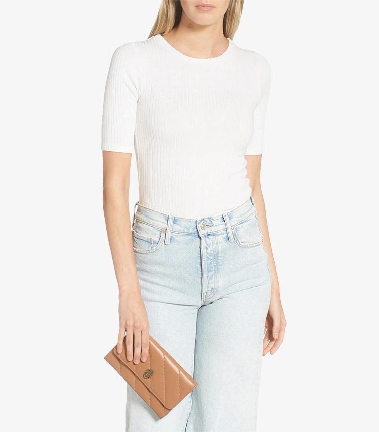 Premium leather texture and chain strap detail on Kurt Geiger clutch