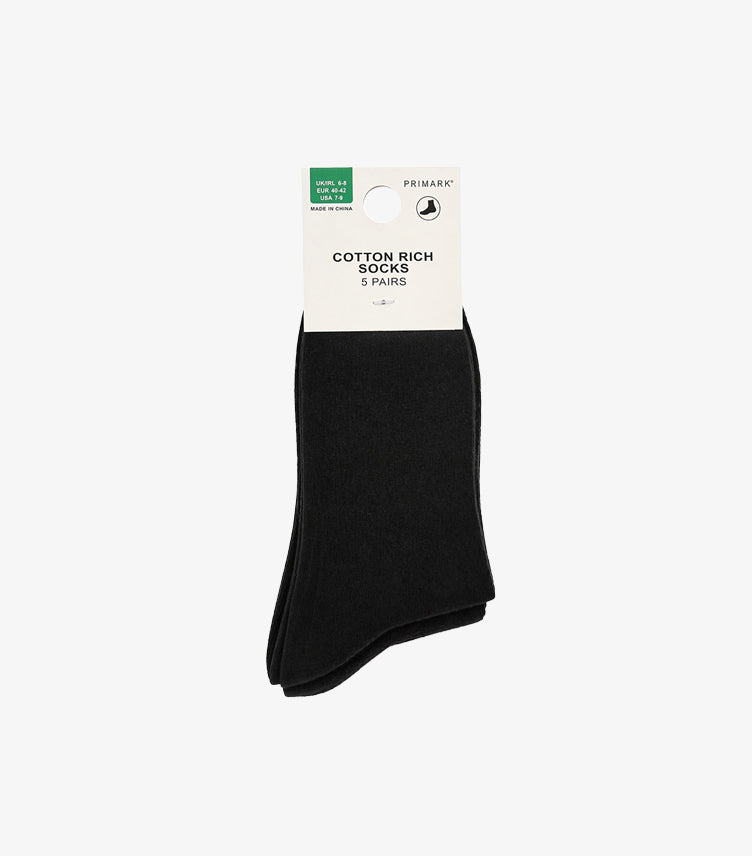 PRIMARK COTTON RICH BLACK SOCKS – PACK OF 5