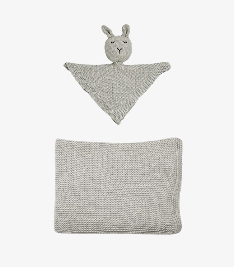 LITTLE BABY BLANKET & BUNNY COMFORTER SET – GREY