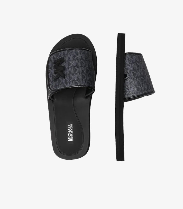 MICHAEL KORS WOMEN’S BLACK LOGO SLIDES