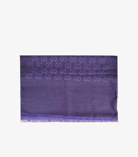 GUCCI WOMEN’S GG MONOGRAM FRINGE SCARF – PURPLE
