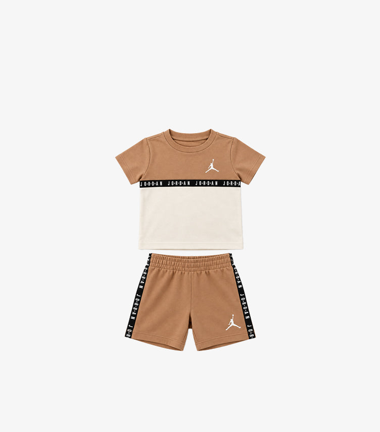 Front product view of Jordan baby Jumpman short-sleeve T-shirt and elasticated shorts outfit set