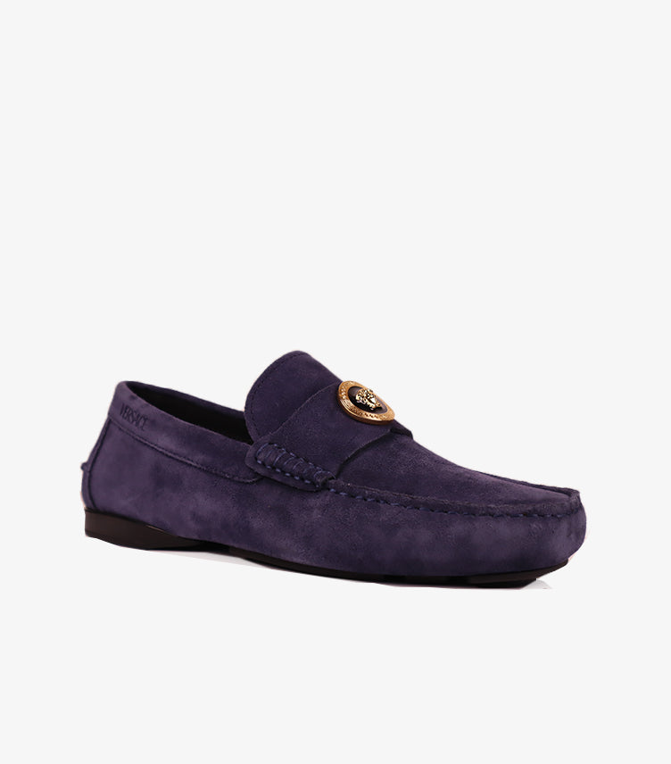 VERSACE MEN’S SUEDE MEDUSA LOAFER – NAVY BLUE