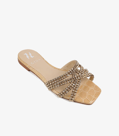 GINA luxury rhinestone crossover flat slide sandals angled view