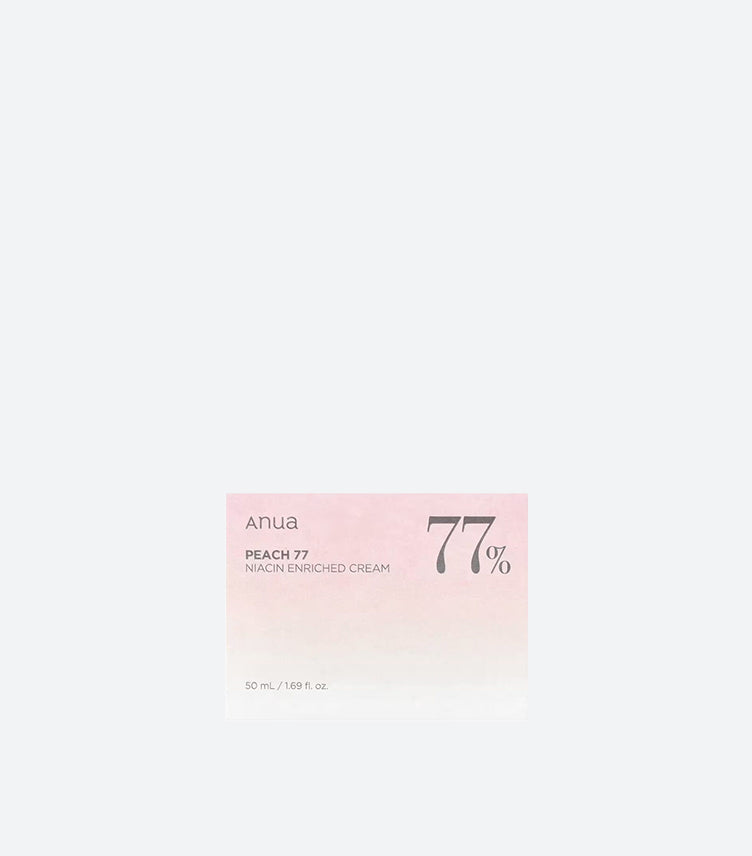 Anua Peach 77 Niacin Enriched Cream 50ml Pink Gradient Box with 77% Peach Extract Label – K-Beauty Korean Viral Brightening Moisturiser Glass Skin Cream Box Front View