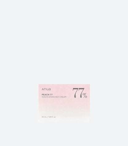 Anua Peach 77 Niacin Enriched Cream 50ml Pink Gradient Box with 77% Peach Extract Label – K-Beauty Korean Viral Brightening Moisturiser Glass Skin Cream Box Front View