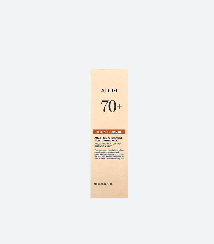 Anua Rice 70 Intensive Moisturizing Milk 150ml with rice water and ceramide packaging