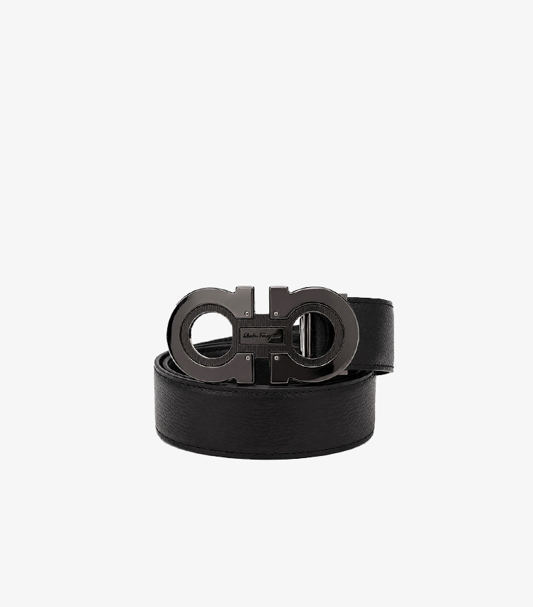 SALVATORE FERRAGAMO GANCINI REVERSIBLE BELT – MEN'S BLACK & BROWN WITH BLACK BUCKLE