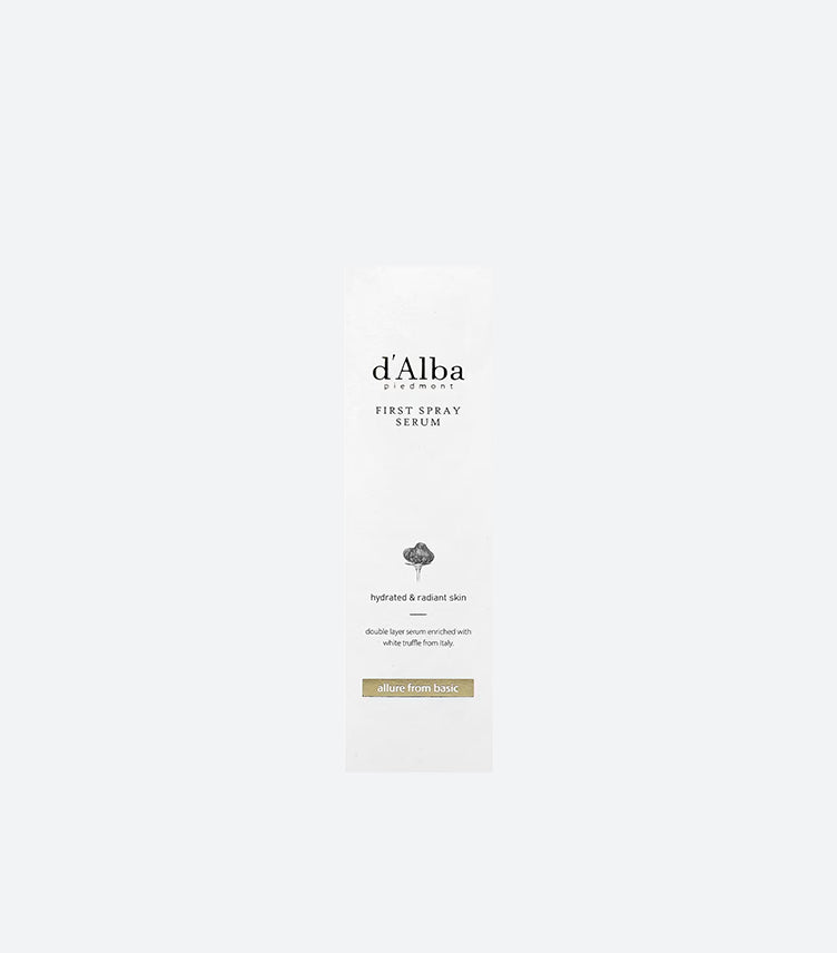 d'Alba Piedmont First Spray Serum White Truffle Double Layer Formula for Hydrated and Radiant Skin – K-Beauty Korean Skincare Face Serum in Minimalist White Packaging – Product Box Front View
