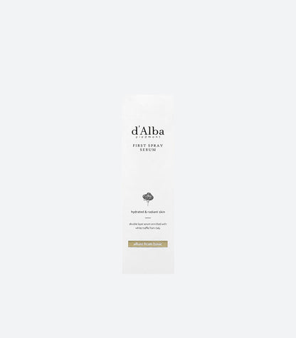 d'Alba Piedmont First Spray Serum White Truffle Double Layer Formula for Hydrated and Radiant Skin – K-Beauty Korean Skincare Face Serum in Minimalist White Packaging – Product Box Front View