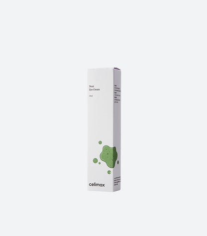 Celimax Noni Eye Cream 20ml White and Lavender Minimal Box with Noni Extract Green Texture Graphic – K-Beauty Korean Real Noni Ultimate Eye Cream Anti-Aging Dark Circle Treatment Box View