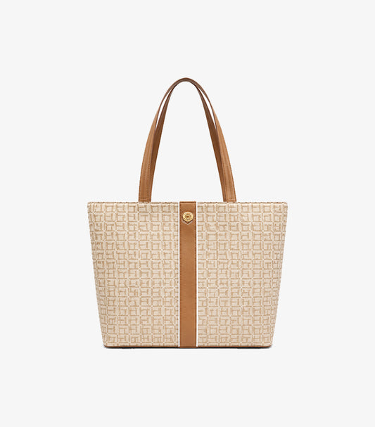 Tommy Hilfiger women's beige monogram tote bag front view