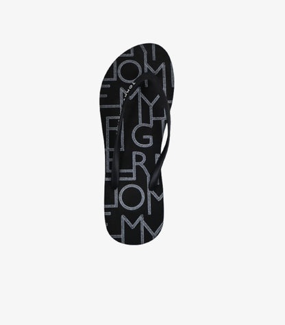 TOMMY HILFIGER BLACK LOGO PRINT FLIP FLOPS