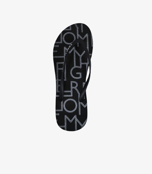 TOMMY HILFIGER BLACK LOGO PRINT FLIP FLOPS