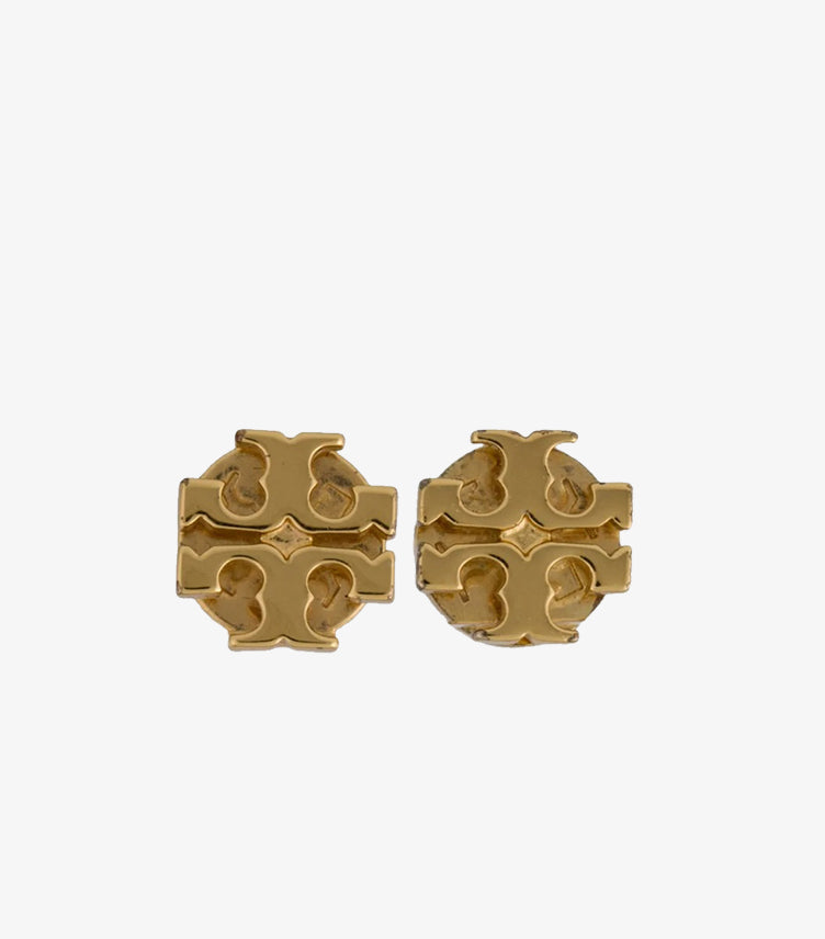 TORY BURCH SIGNATURE LOGO STUD EARRINGS – GOLD TONE