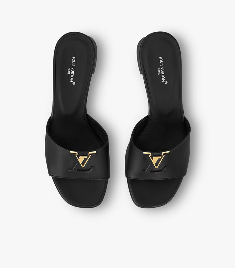 LOUIS VUITTON LV LOGO BLOCK HEEL MULES – BLACK