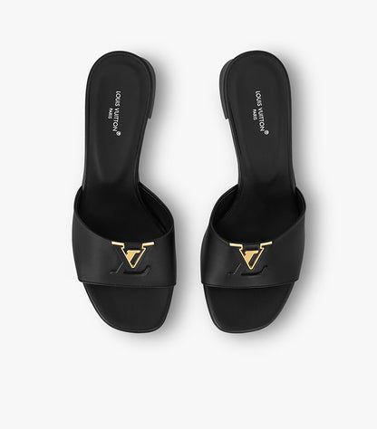 LOUIS VUITTON LV LOGO BLOCK HEEL MULES – BLACK